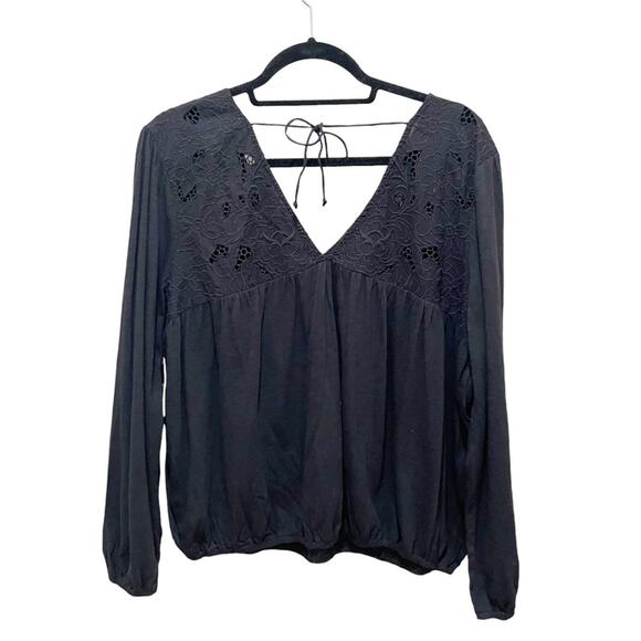 Lucky Brand Floral Cutwork Knit Top Black Size Large - Picture 10 of 13